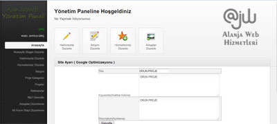 Alanya Web Tasarım Yönetim paneli
